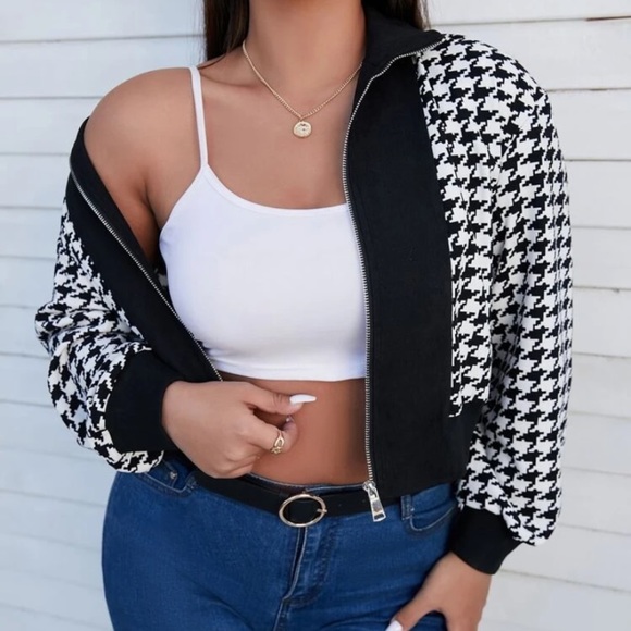 NEW INVENTORY 🔥Hoodstooth Zip Up Crop Bomber Jacket🔥 - Picture 2 of 6